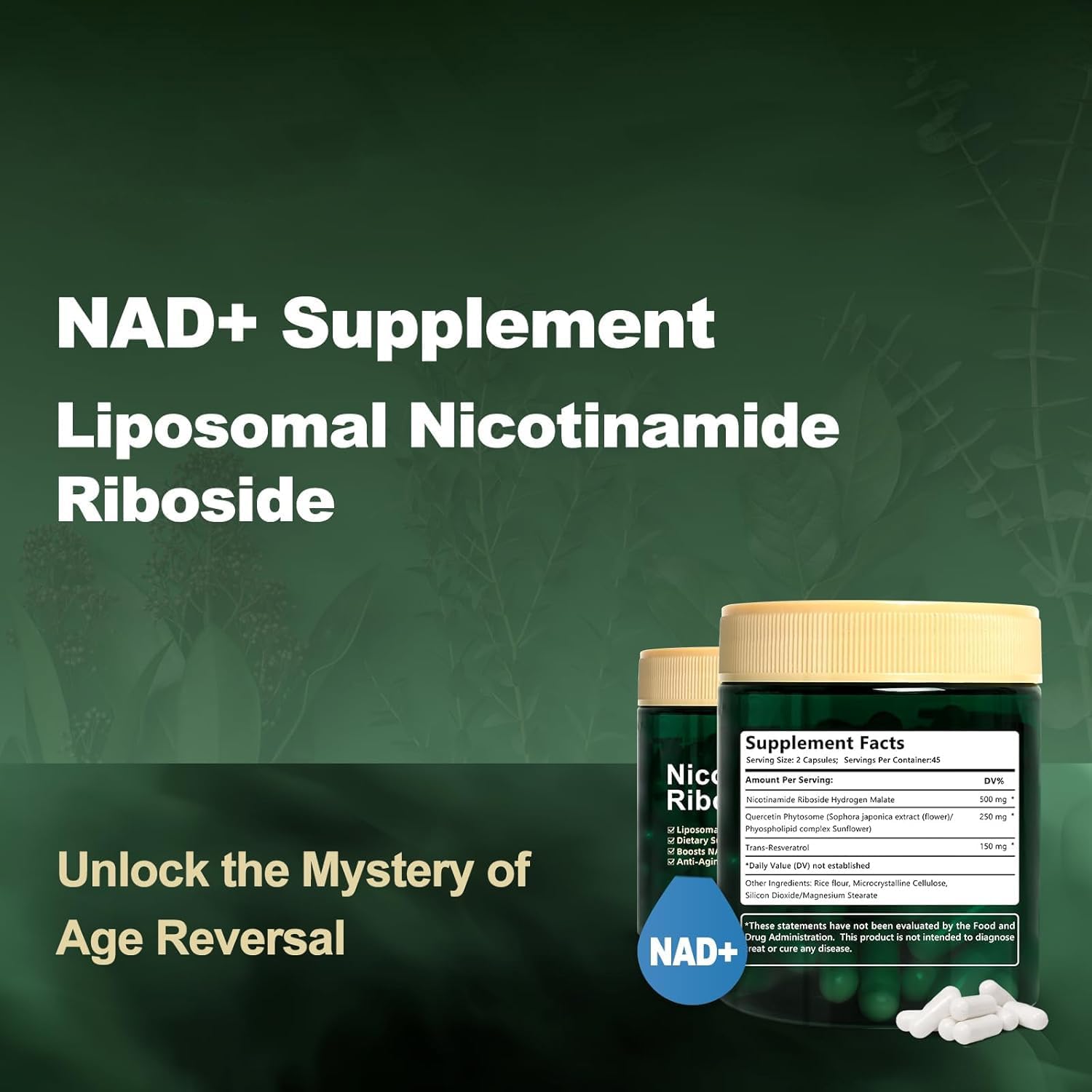 Liposomal NAD+ Supplement, Nicotinamide Riboside with Resveratrol 900mg  90 Capsules