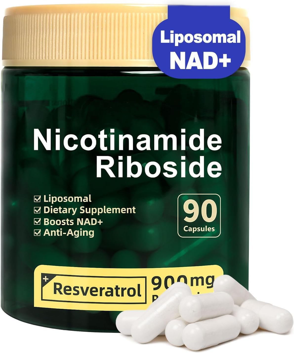 Liposomal NAD+ Supplement, Nicotinamide Riboside with Resveratrol 900mg  90 Capsules