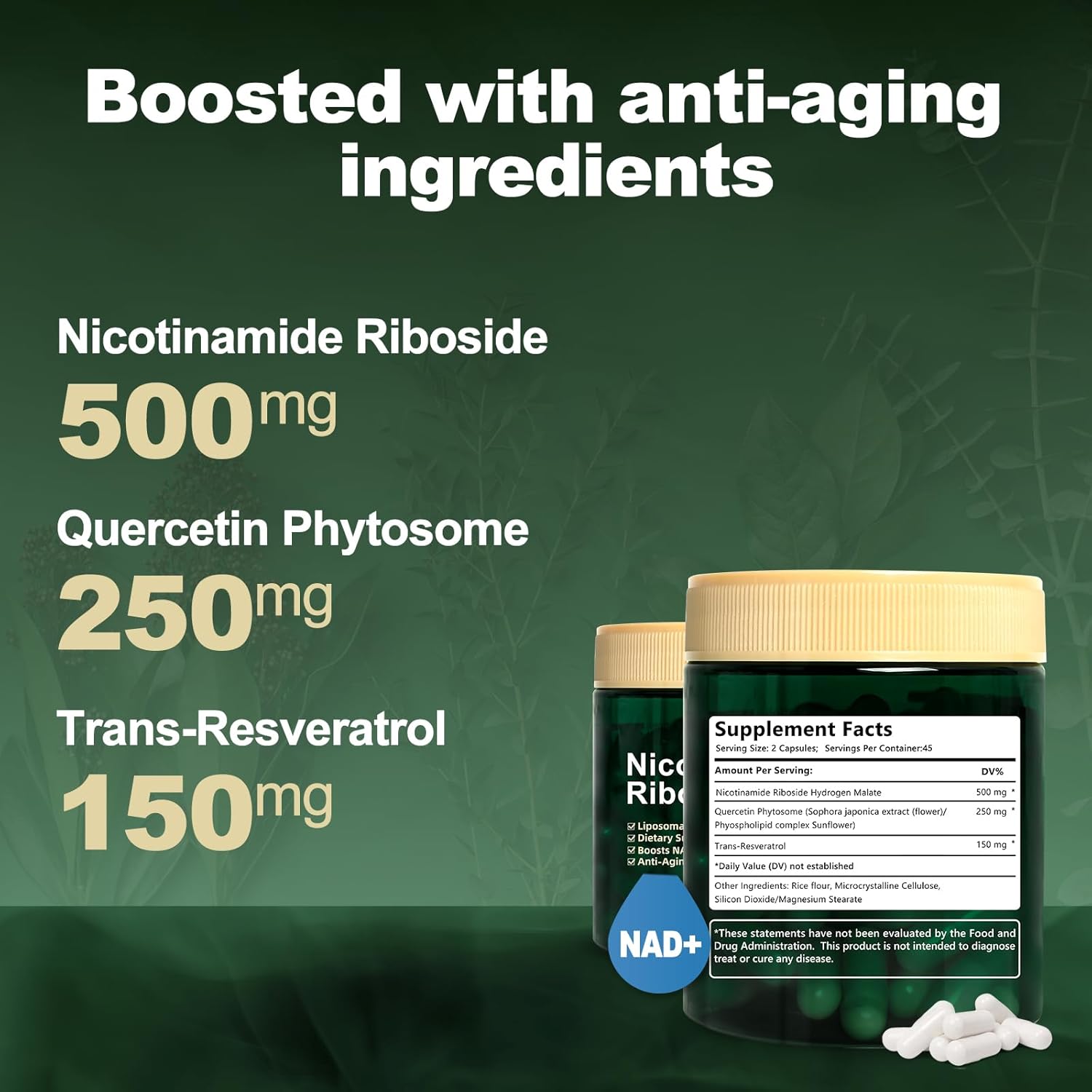 Liposomal NAD+ Supplement, Nicotinamide Riboside with Resveratrol 900mg  90 Capsules