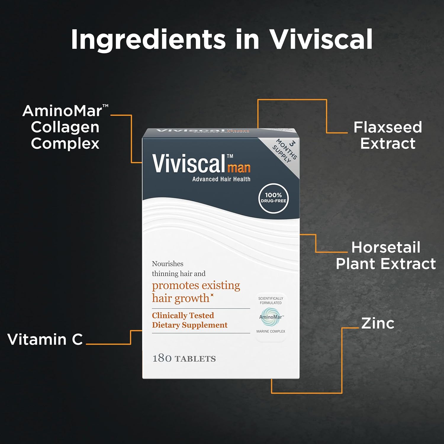 Viviscal Men's Hair Growth Supplements for Thicker Fuller Hair, 3 Month Supply