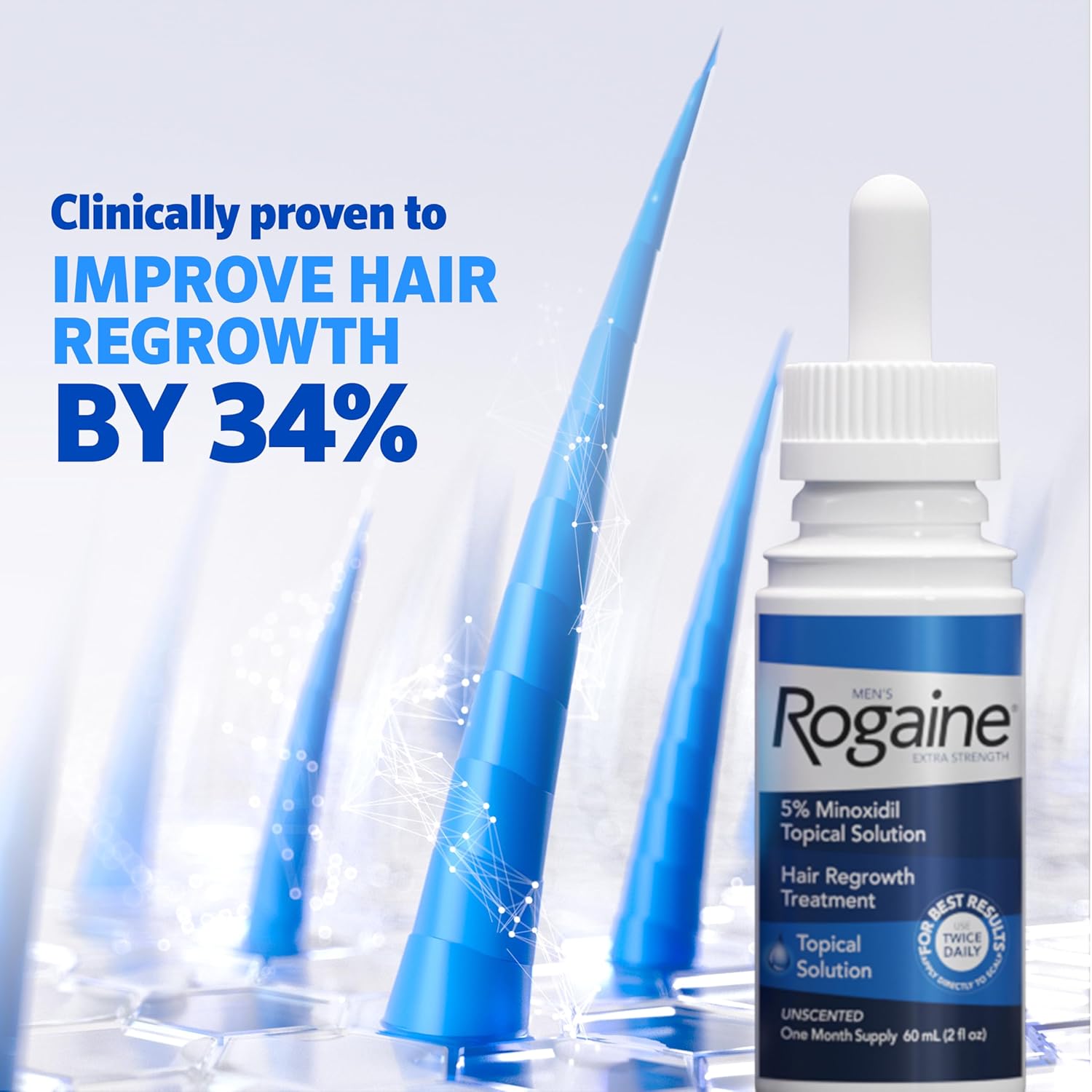 Men’s Rogaine Extra Strength 5% Minoxidil Topical Solution for Hair Loss, 3 Month Supply