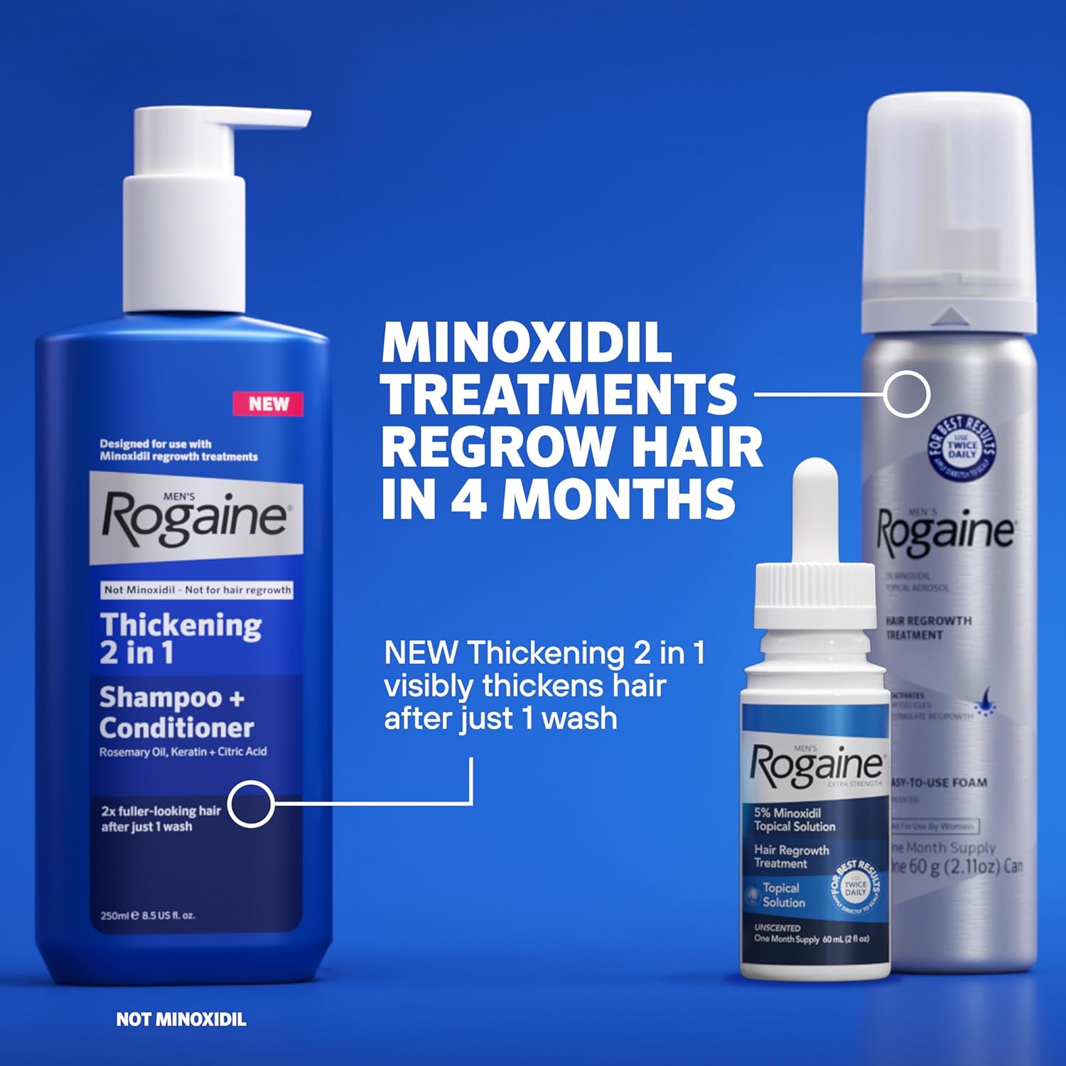 Men’s Rogaine Extra Strength 5% Minoxidil Topical Solution for Hair Loss, 3 Month Supply