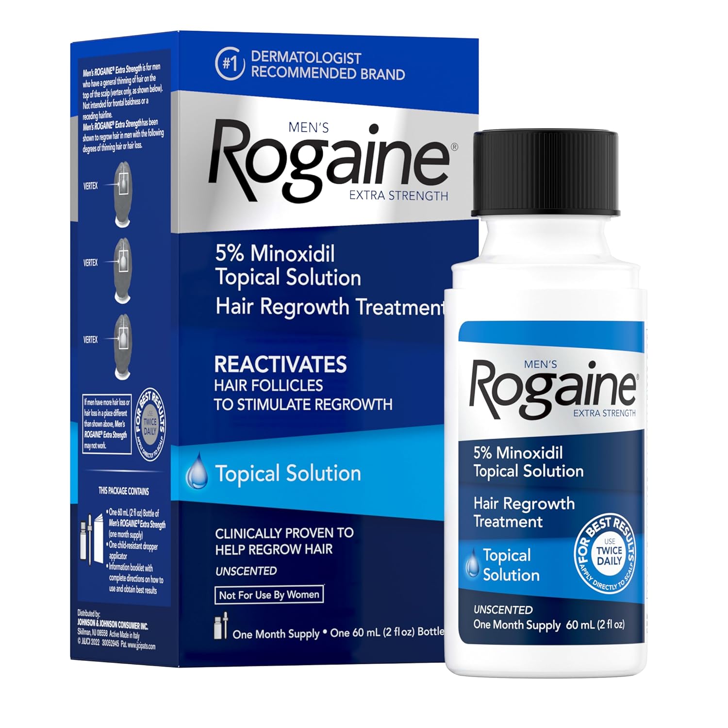 Men’s Rogaine Extra Strength 5% Minoxidil Topical Solution for Hair Loss, 3 Month Supply