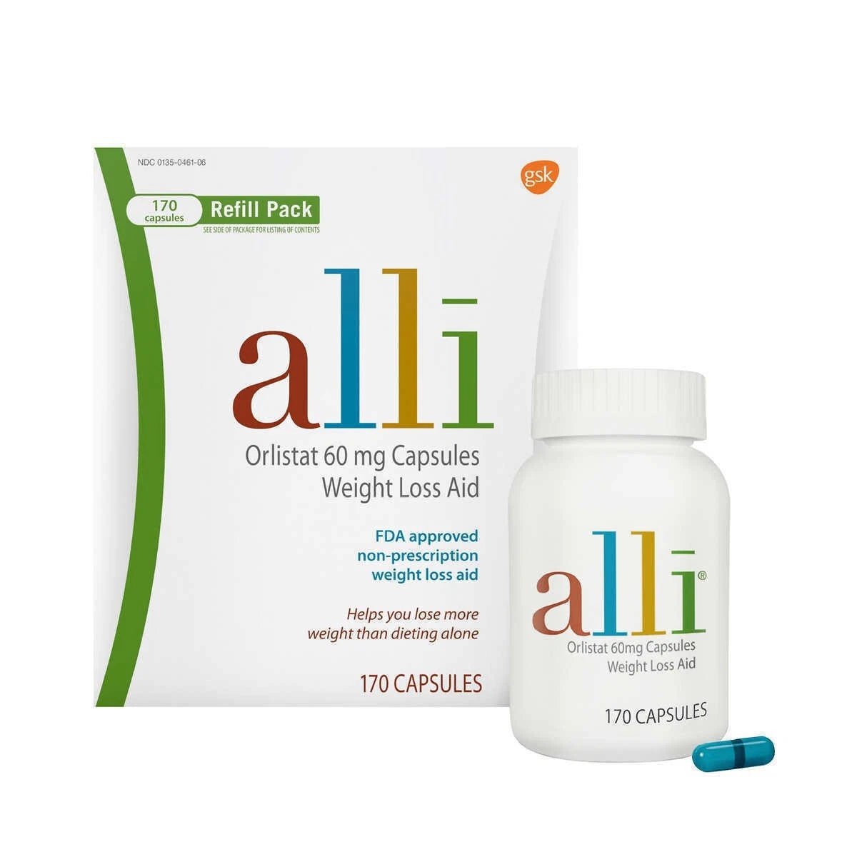 alli Weight Loss Diet Pills, Orlistat 60 mg Capsules, 120 Count Refill Pack