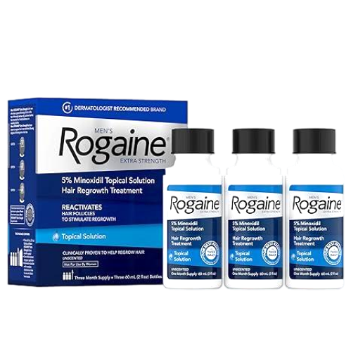 Men’s Rogaine Extra Strength 5% Minoxidil Topical Solution for Hair Loss, 3 Month Supply